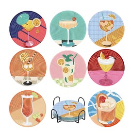 Pack of 8 diamond painting coasters, diamond painting cocktail, glass coasters for cocktail parties, suitable for beginners, birthday gift for adults and children