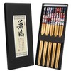 5 Pairs Natural Reusable Bamboo Chopsticks with Fortune Cat Print,