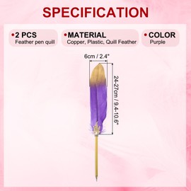 PATIKIL Feather Pen Quill, 2 Pcs Feather Ballpoint Pen Bulk Refined Vintage Feather Calligraphy Pen for Guest Signature Wedding Bridal Office Writing, Purple