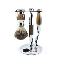 Edwin Jagger Imitation Light Horn Diffusion 36 Series 3 Piece Shaving Set with Pure Badger Brush for Mach3 Blades