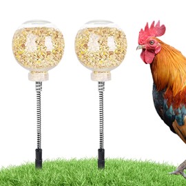 Chicken Feeders, Chicken Feeder Jar with Stake | Refillable Dispenser for Hens Roosters Exercise Garden Shed Outdoor