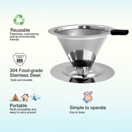 TRONMEI Pour Over Coffee Dripper, Reusable Stainless Steel Drip Cone Coffee Filter Double Layer Fine Mesh, Portable Coffee Maker for Eco-Friendly Brewing Paperless 1-2 Cup Solution