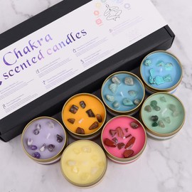 7 Chakra Scented Candles Gift Set - 7 x Scented Candles with Essential Oils & Gemstones in Sturdy Gift Box - Aromatherapy Candles - Meditation, Yoga, Reiki, Relaxation