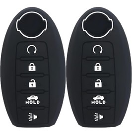 KUSTSOFT Silicone Rubber Key Fob Cover Compatible with Nissan Altima SR Armada SL Maxima Murano Pathfinder Rogue Titan Versa Sentra KR5S 80144014 (Black Black)