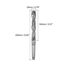 sourcing map 20mm High-speed Steel Twist Bit Extra Long Drill Bit with MT2 Morse Taper Shank, 240mm Overall Length