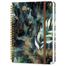 DHGPTS Spiral Journal Notebook, A5 Cute Notebooks for Women Men, College Ruled Hardcover Notebook for Work & Note Taking, 60 Pages Double-Wire Journals for Writing, Glitter Leaf