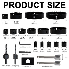 METOTY 22PCS Hole Saw Set - High Carbon Steel 19-152mm（3/4" to 6"） Blades for Drywall, Soft Wood, Plastic, PVC Professional Grade with Instant Support