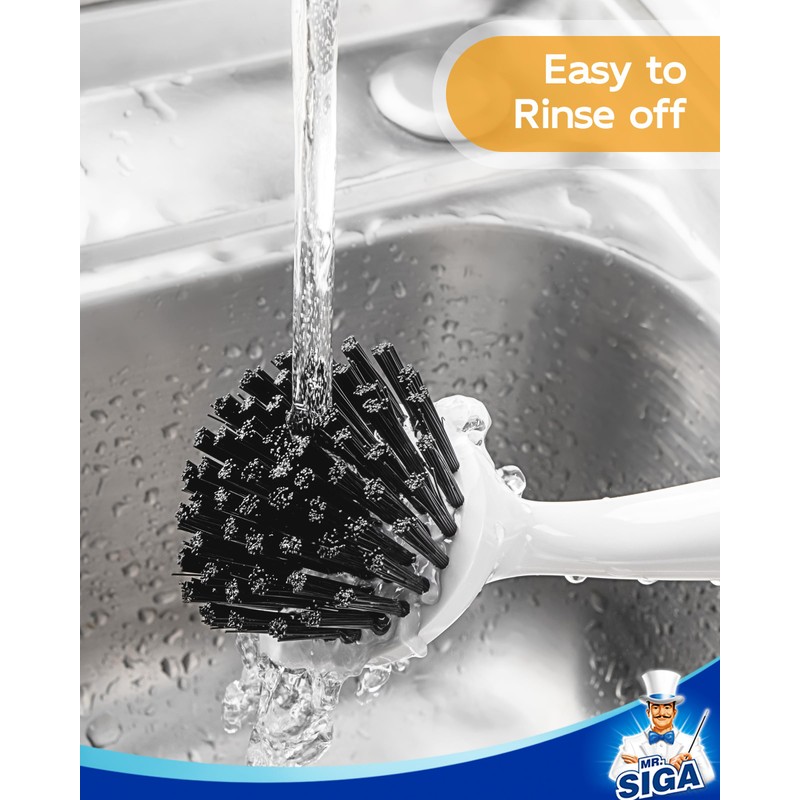 MR.SIGA Dish Brush with Handle, Dish Scrub Brush with Built-in