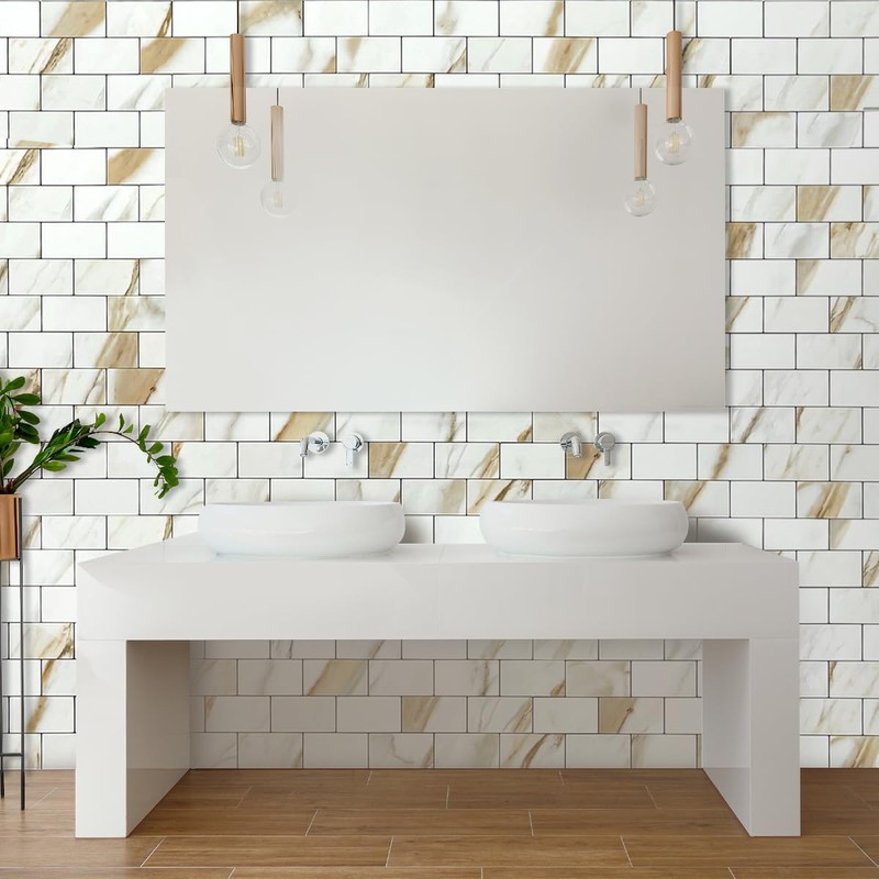 DICOFUN 1 Sheet Calacatta Gold Peel and Stick Backsplash Wall