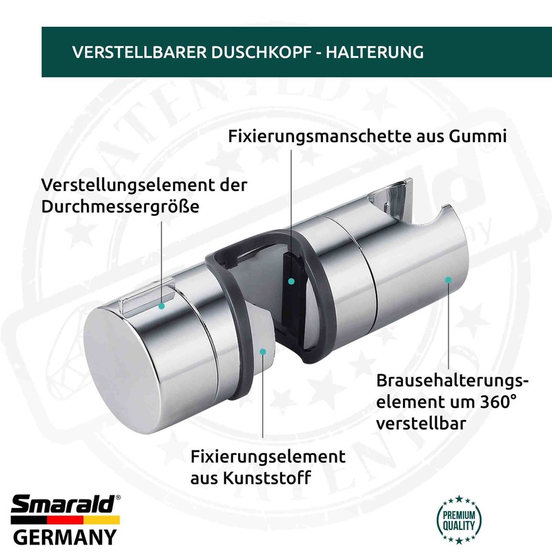 Hand Shower Head Holder Rail Holder 17-24 mm Diameter Adjustable