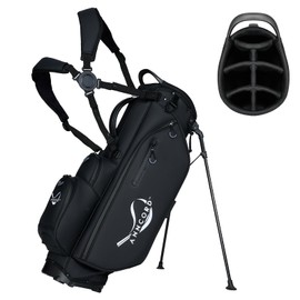 Anncord Golf Stand Bag with 7 Way Full Length Dividers, Premium Leather Golf Bag for Men Women, Luxury Waterproof Golf Bags with Stand, 6 Pockets & Cooler Pouch, Dual Straps, Rain Hood (Black)