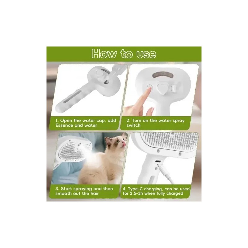 Cepillo Para Perros 3 En 1 , Gatos Vapor Peine