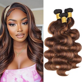 BilltiiWW Highlight Bundles Human Hair P430 Brown and Light Brown Body Wave Bundles two tone Double Weft Brazilian Human Hair Soft and Silky for Black Women 22 24 26 Inch