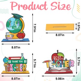 ABTOLS 3PCS Teacher Appreciation Table Centerpieces, Colorful Best Teacher Wooden Table Sign Thank You Teachers Apple Globe Desk Decorations Gifts for Teachers Home School Classroom