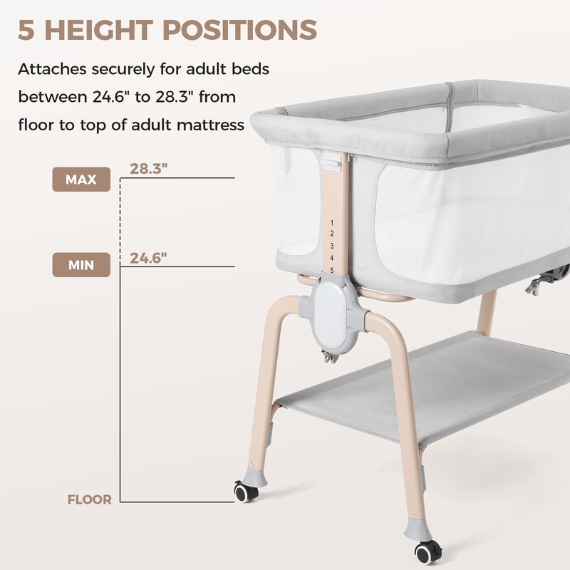 Cowiewie Bassinet Bedside Sleeper, Breathable Baby Bedside Bassinet and Mattress,