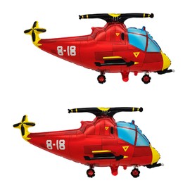 Airplane Helicopter Shaped Foil Balloons Aviator Adventure Themed Birthday Party Decorations (Red)