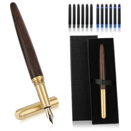 Amaxiu Luxury Wooden Fountain Pens Set, Fine Nib Wood Fountain Pen Vintage Wooden Pen with 12 2.6 mm Ink Cartridges and Gift Box for Journaling Business Office Supplies(C)