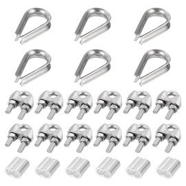 sourcing map M5 Wire Rope Accessory Set for 3/16" Dia Wire Rope, 12Pcs Wire Rope Cable Clip Clamp, 6Pcs Thimble Rigging, 6Pcs Aluminum Crimping Loop Sleeve