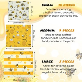 Tranqun 27 Pack Beeswax Wraps for Food Reusable Beeswax Food Wrap Assorted Bread Wrap Food Storage Wraps for Covering Dishes Sandwich Cheese Fruit Bread Snacks Food, 3 L, 9 M, 15 S Sizes