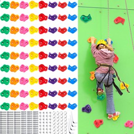 Meooeck 72 Pcs Kids Rock Climbing Holds Set Rock Climbing Wall Kit Colorful Climbing Wall Grips with Mounting Screws and Hardware for DIY Indoor Outdoor Playground Play Set