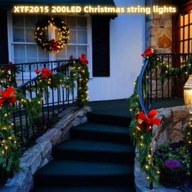 XTF2015 Christmas Lights 66ft 200 LED Battery String Lights Timer Memory Function USB or Battery Powered Waterproof String Lights for Indoor Outdoor Decoration (Warm White)