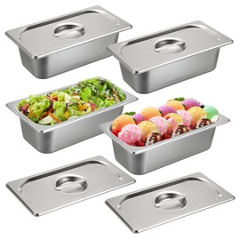 BSTKEY 4-Pack Stainless Steel Steam Table Pans with Lids, 3-5/8" Depth, Stackable Commercial Restaurant Buffet Party Supplies