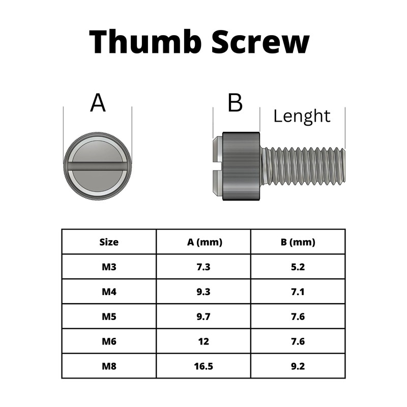 Black Nylon Knurled Thumb Screws M3 5-25mm 50 / 8mm
