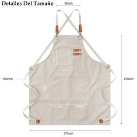 Mandil Parrillero,Delantal de Cocina para hombres y mujeres con bolsillos grandes,Mandiles de Cocina de Adjustable en Piel,Para barbacoa,cocina,peluquería,cafetería,jardín,etc (Blanco)