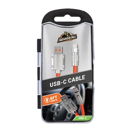 Armor All 6ft Rugged USB-C Cable - Durable, Fast Charging, and Data Sync, Male USB-A to Male USB-C Rugged Design, Universal Compatibility for Smartphones, Tablets, Laptops, and More