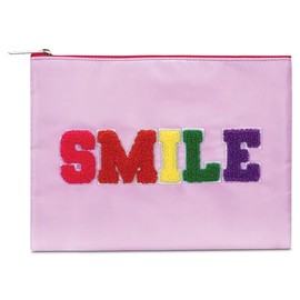 iscream 10.5" x 7.75" Chenille Patch Accent Nylon Zippered Travel Accessory Pouch, Smile