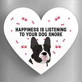 Global Designs French Bulldog Happiness Is Your Dog Snoring Katie Pearson Artworks Heart Shaped Wooden Magnet