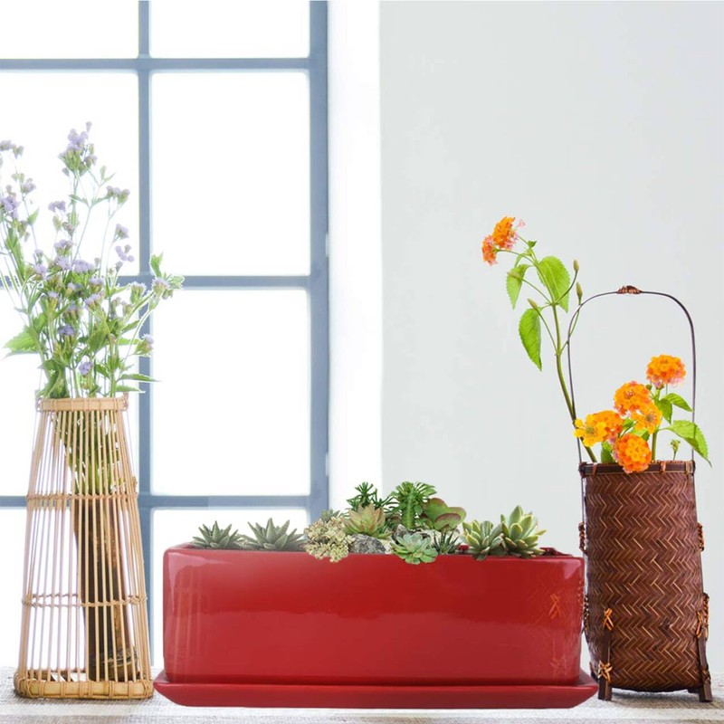Vencer 14 Inch Rectangular Modern Minimalist Ceramic Succulent Planter Pot