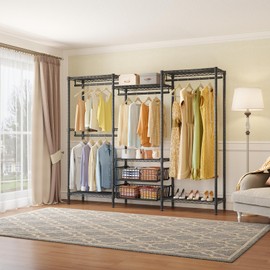 VIPEK V10i Medium Garment Rack Heavy Duty Clothes Rack, Freestanding Coat Rack for Hanging Clothes Wardrobe Metal Clothing Rack with 2 Slid Storage Baskets, 68.9" L x 15.7" W x 76.4" H, Black