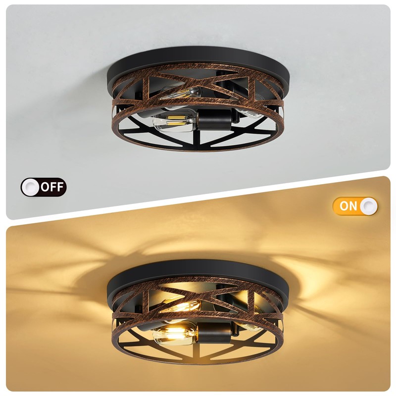 ZHU YAN Farmhouse Ceiling Light,Hallway Light Fixtures Ceiling,Rustic Metal Black