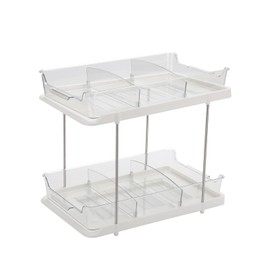 2 Tier Bathroom Storage Organizer with Dividers, Multi-Purpose Clear Under Sink Organizers and Storage Pull Out Cabinet Organizer for Bathroom Kitchen Pantry Storage (1PCS, 11inch)
