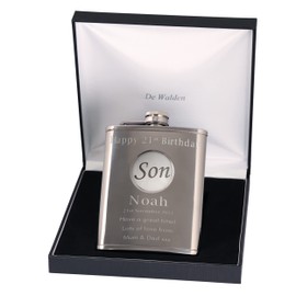 21st Birthday Engraved Hip Flask with 'Son' Feature in Gift Box