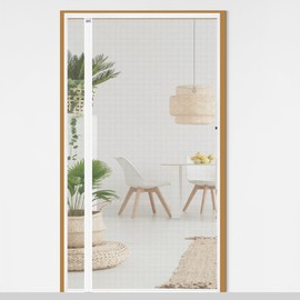CHIYUNS White Reversible Left Right Side Opening Screen Door, Mesh Magnetic Closure Heavy Duty, Fits 36 x 80 Door, Self Closing Fiberglass Bug Net with Magnet for Front, Sliding Doors, Pet Friendly