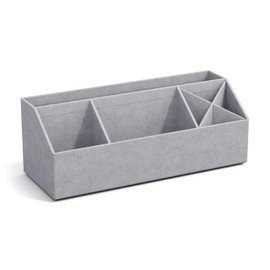 Bigso Box of Sweden Elisa Desk Organiser with 4 Compartments - Organiser System for Notes, Paper Clips, Pens etc. - Fibreboard and Paper Sorting Box in Linen Look - Light Grey