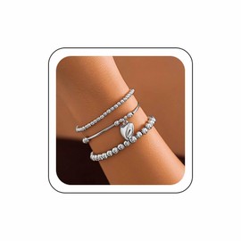 Wendalern Gold Bead Bracelets Set Beads Ball Strand Chain Bracelet Stackable Stretch Bead Bracelet Round Ball Chain Beads Bracelets Stacking Wrists Jewellery for Women, Metal