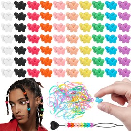 100 Pcs Large Silicone Hair Beads,Butterfly Silicone Hair Beads Kit with 50 Hair Ties & Beading Needle - Rubber Hair Beads Hair Jewelry for Women, Girls (Braids, Ponytail, Party, Wedding)
