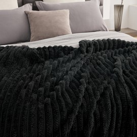 KORBLISS Super Soft King Size Blanket for Bed, Premium Silky Fleece with 3D Jacquard Wheat Decorative, Lightweight and Cozy for Living Room, and All-Season Use, 90x102 Inches.Black