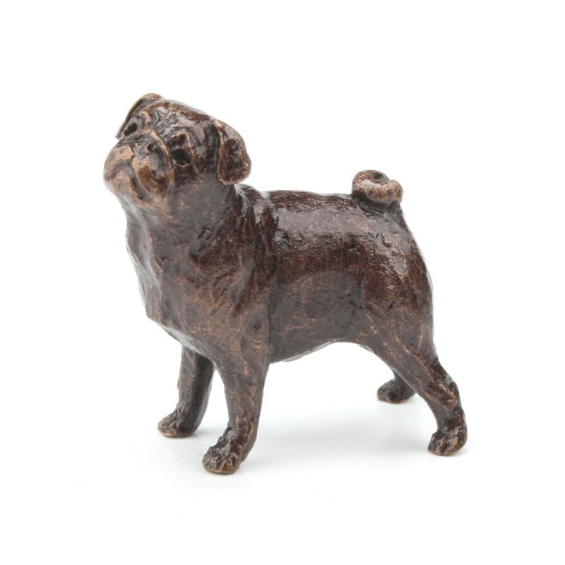 Butler & Peach Detailed Small Solid Bronze Pug