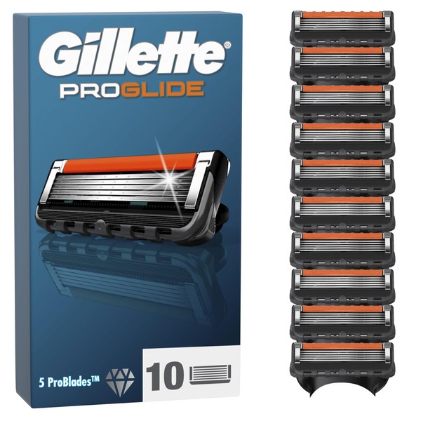 Gillette ProGlide Razor Blades Men, Pack of 10 Razor Blade Refills with Precision Trimmer, 5 Anti-Friction Blades