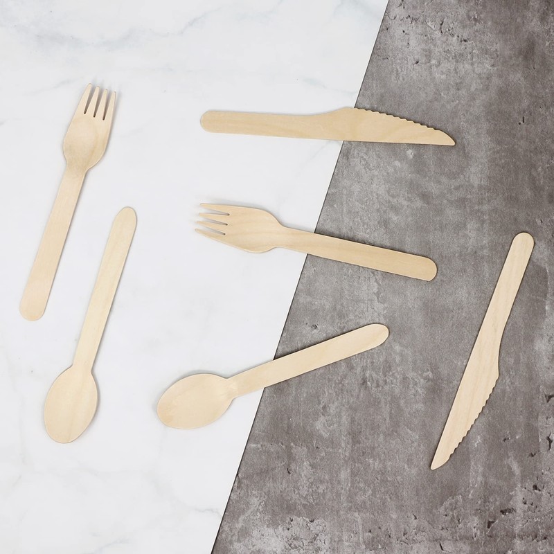 EXZACT Disposable Wooden Cutlery 150 Pieces Recyclable Party Forks and