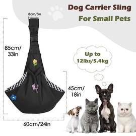 Pawaboo Dog Sling Carrier for Small Dogs, Reversible Hand Free Dog Carrier Sling with Adjustable Strap Buckle & Safety Leash, Soft Pouch and Tote, for Small Dogs/Cats, Up to 12lbs, Flowers + Black