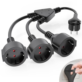 AOUOO Doppelstecker f1r Steckdose, Verl?ngerungskabel mit 3 Fach Steckdosen und Flachstecker, AOUOO 3 Fach Schuko Y Verteiler, 1.5 mm2 Flexible Kable, 16A/250V, IP20 Wasserdicht, f1r Zuhause, B1ro Schwarz