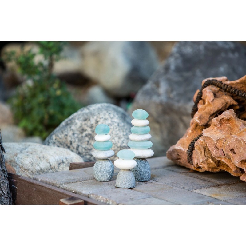 Home Decor New Mini White Stone and Glass Cairn Set
