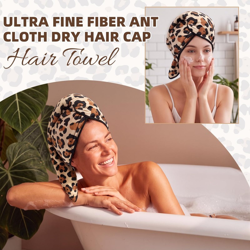 2 Pack Large Leopard Hair Towels 24" x 40" Absorbent