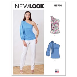 New Look UN6701A Misses' One-Shoulder Top Sewing Pattern Kit, Code N6701, Sizes 6-8-10-12-14-16-18