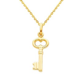 The World Jewelry Center 14k REAL Yellow Gold Key Pendant with 1.2mm Cable Chain Necklace - 16"